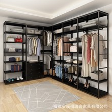 开放式金属衣柜家用卧室落地铁艺挂衣架步入式衣帽间架子组装衣橱
