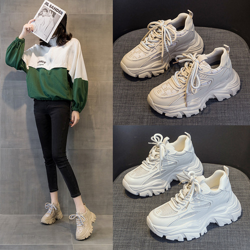 Casual women's shoes  spring and summer new ins super popular dad shoes thick sole inner heightening versatile sports shoes for women
