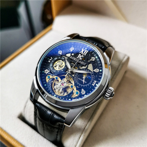 Augustus Watch Men's Automatic Mechanical Waterproof Tourbillon Skeleton Multifunction Men's Watch