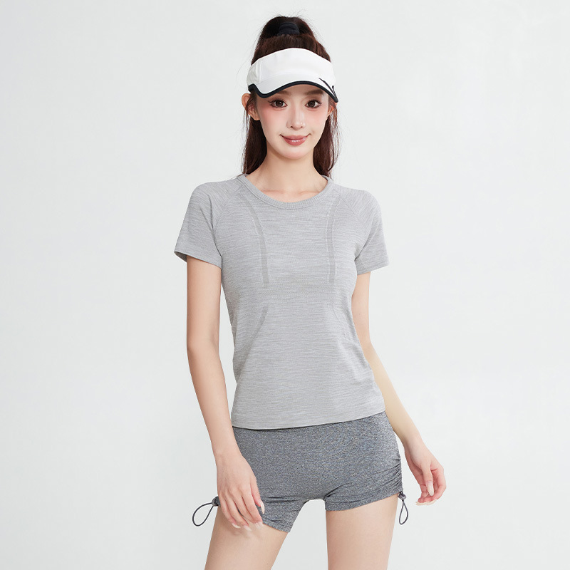 运动短袖瑜伽服女夏季快干透气跑步普拉提瑜伽服健身上衣运动套装|undefined