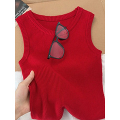 夏季冰丝内搭外穿打底辣妹风酒红色修身遮副乳针织吊带背心女