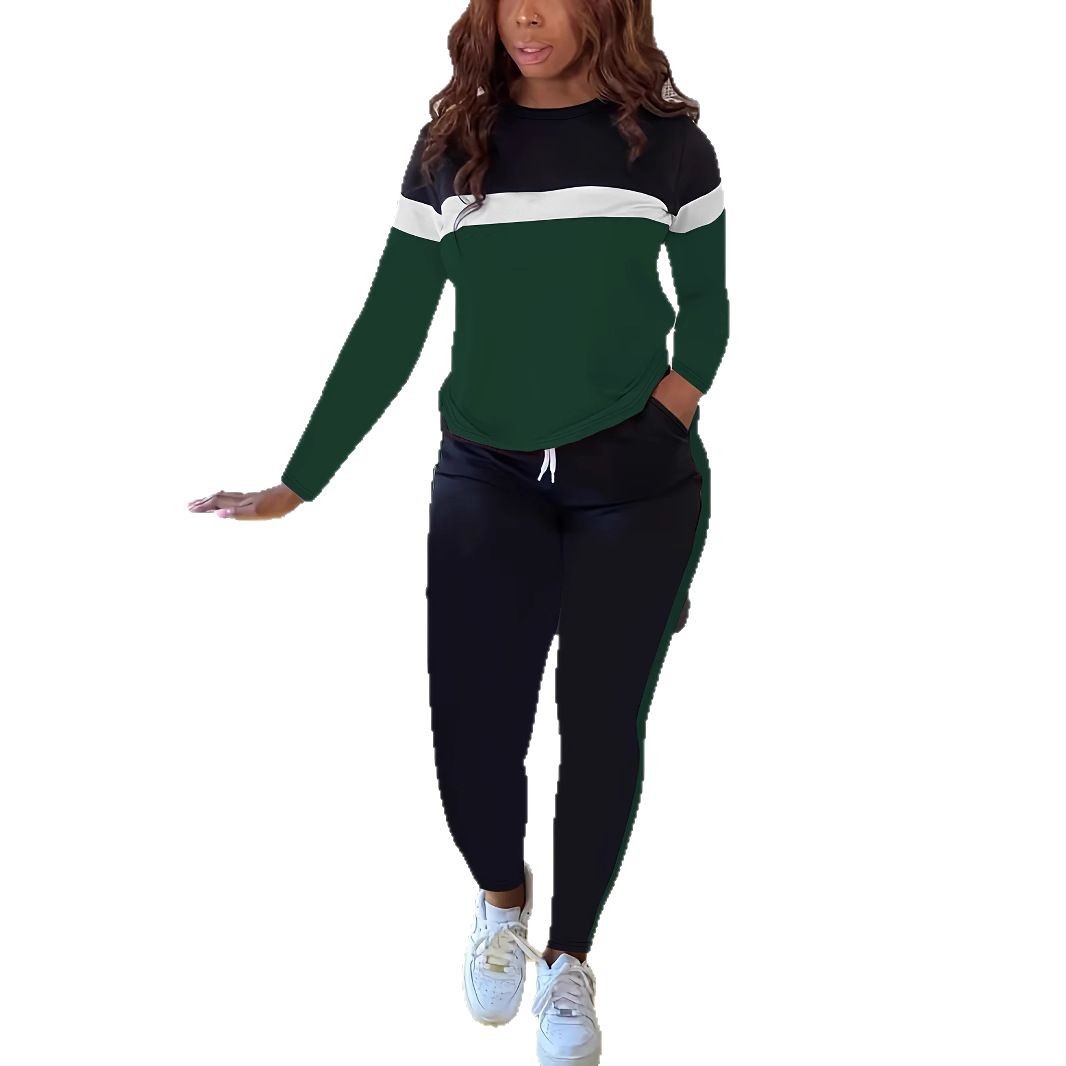 Damen-Loungewear-Set im Color-Blocking-Stil – Zweiteiliges Outfit bestehend aus Langarmshirt und Jogginghose mit Kordelzug, bequemes und lässiges Ensemble für Herbst und Winter_voghion.com