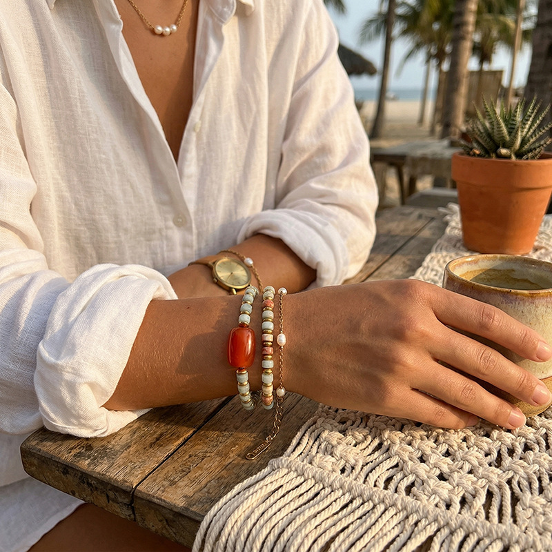 Tina Europa y los Estados Unidos lujo ligero transfronterizo piedra natural pulsera de cuentas nicho retro caída 18k joyas pulsera de oro al por mayor