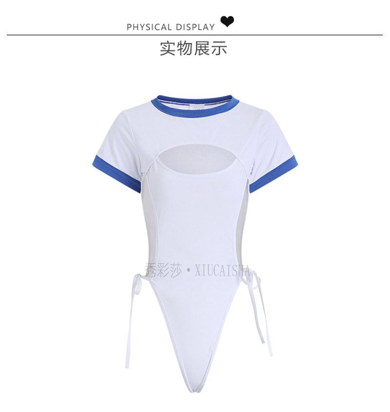 One-Piece Crotchless Lingerie Jumpsuit, Milk Silk Fabric, White Uniform-Style Roleplay — detail image 13