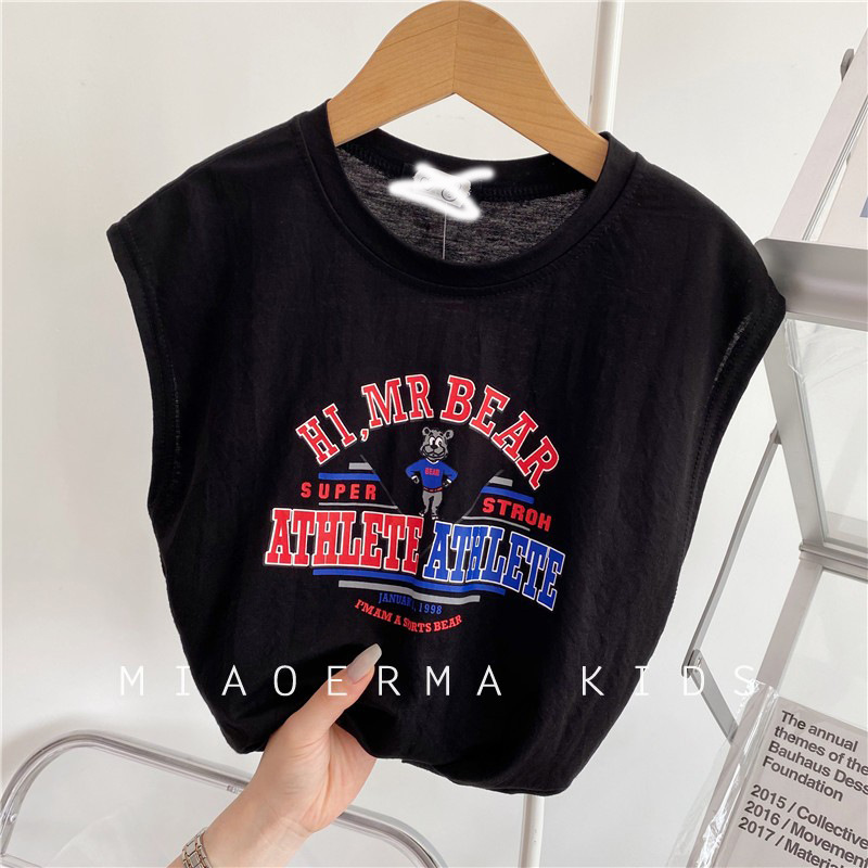 Camiseta sin mangas de algodón puro para niños, diseño de dibujos animados, estilo nuevo de verano 2025, para niños pequeños y medianos, chaleco para niños y niñas
