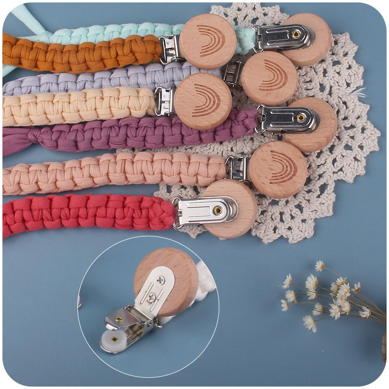 Suministros para bebés Cadena de chupete tejida a mano arco iris de haya clip chupete cadena anti-caída Nuevo