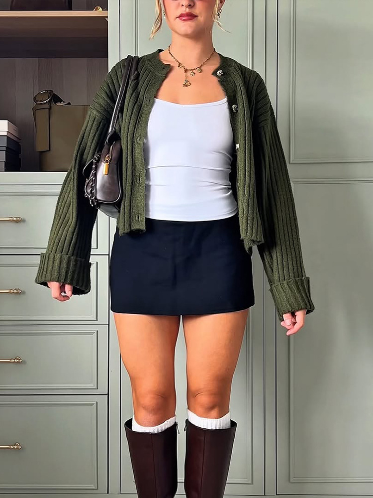 Xiaoxiang estilo de moda corto color sólido de una sola fila de hebilla suéter cardigan para mujeres 2025 otoño y invierno nuevo estilo europeo y americano transfronterizo