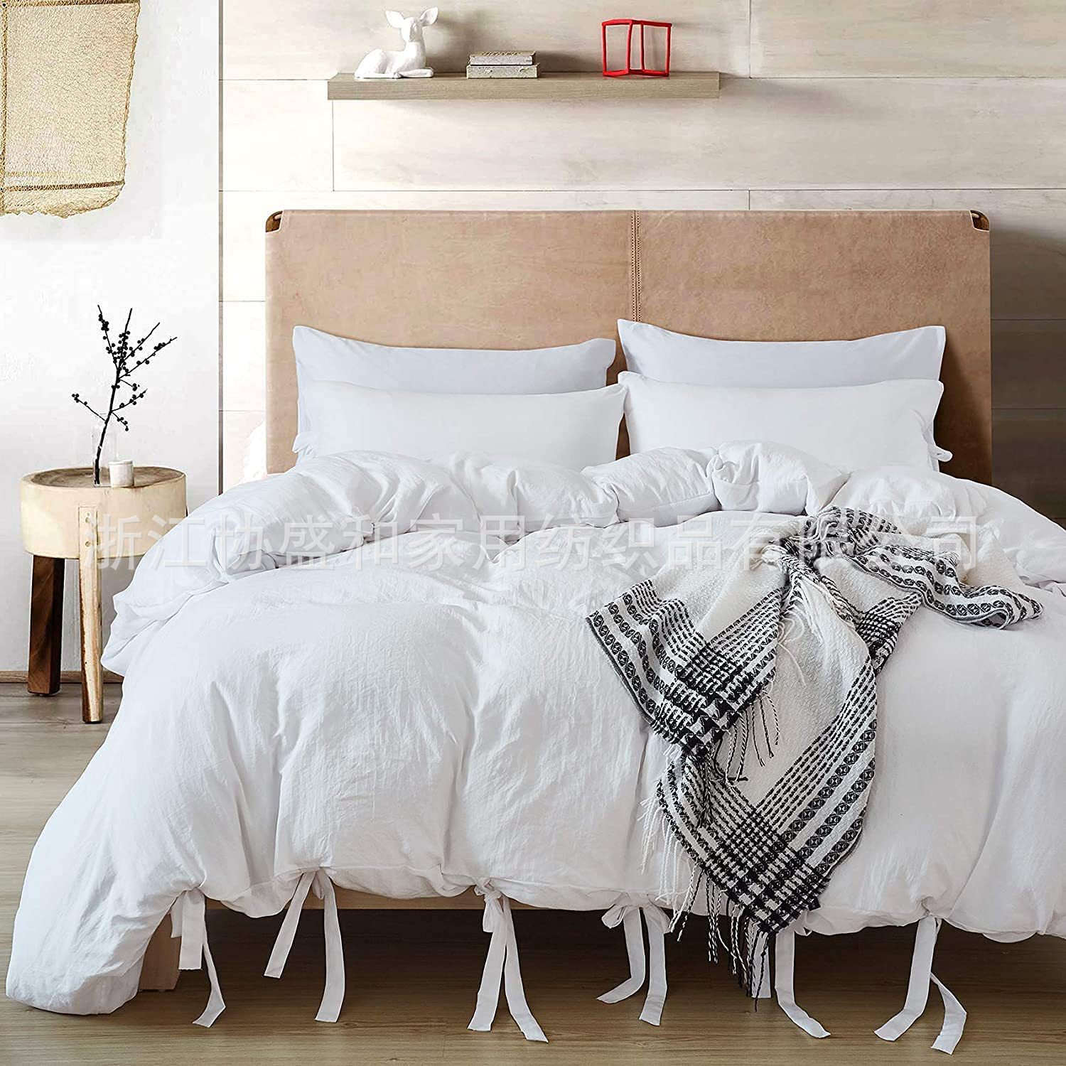 Juego de pajarita cepillada de estilo japonés, funda de edredón de tres piezas agradable para la piel, funda de almohada, ropa de cama con pajarita