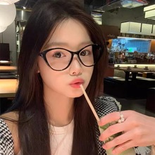 超轻猫眼眼镜框女高级感可配近视度数复古黑框平光镜架素颜防蓝光