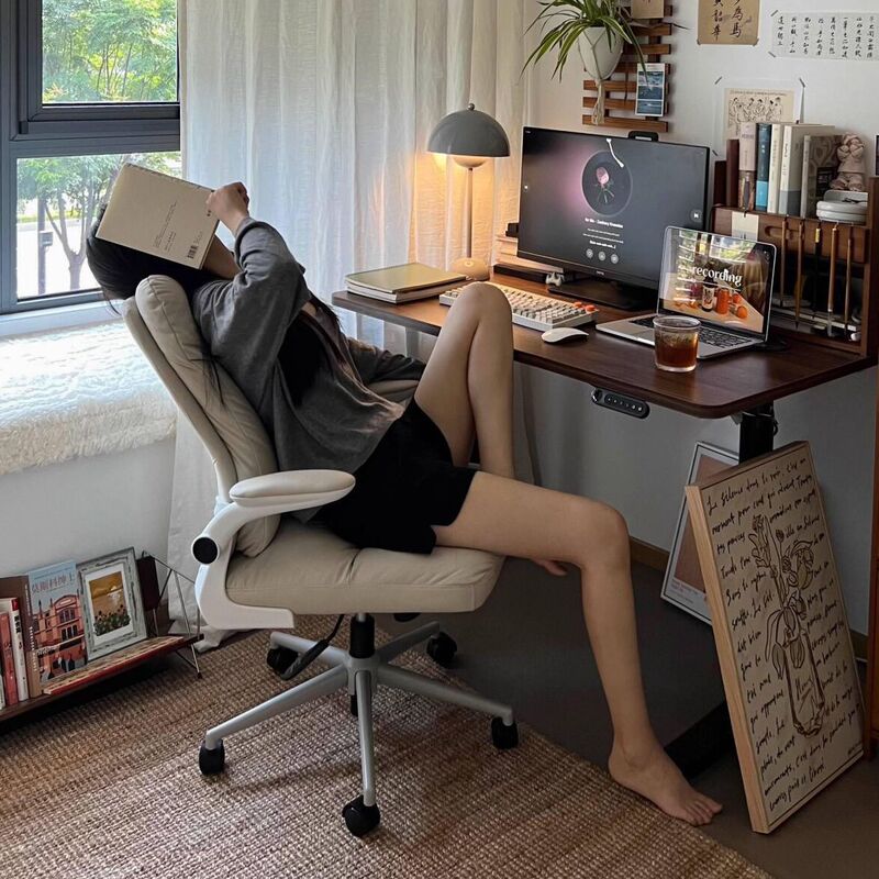 Computer Chair Backrest Desk Chair Student Home Comfortable Girls Bedroom Study Office Makeup Lift Swivel Chair