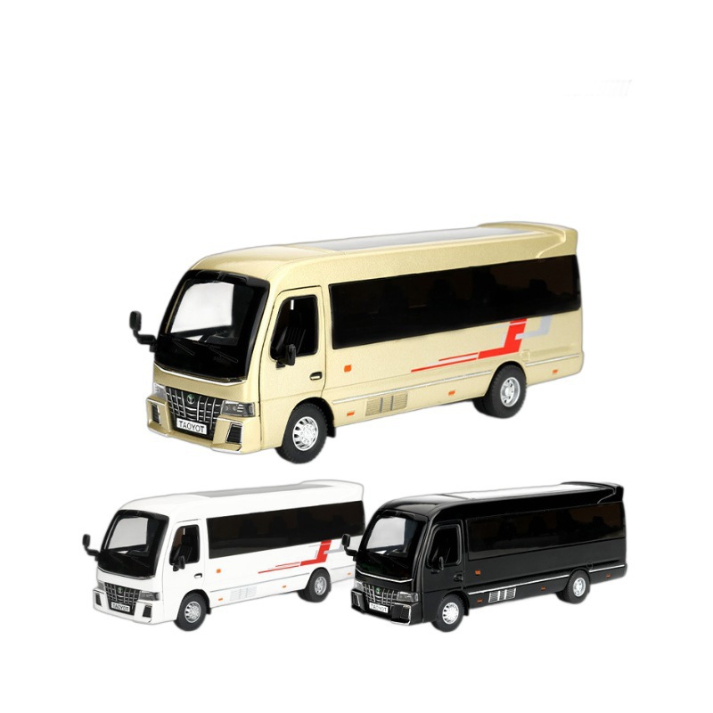 Zhongyuan Xinghe Gold Car Model 1:32 Coaster Bus Car Back Force con sonido y luz Coche de juguete Decoración de modelo de sonido