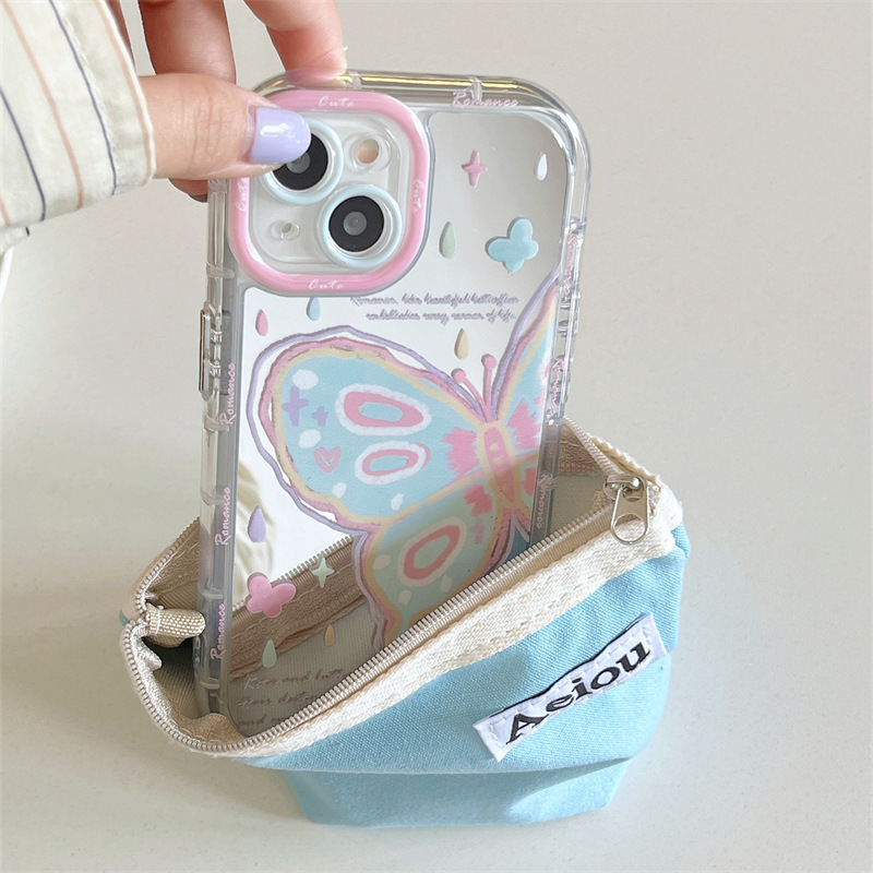 Girl ins espejo pintura al óleo gota de agua mariposa para iPhone15 Apple 16ProMax funda para teléfono móvil Apple 13P