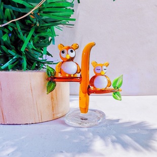 Zibo Handmade Glass Owl Tree Mini Animal Toy Glass Decoration Car Cartoon Halloween Decoration