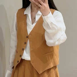 双层天丝苎麻文艺老钱风衬衫2026秋装新女马夹搭短款马甲上衣女