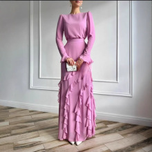 现货2025春季欧美跨境外贸高级礼服套装立体荷叶边修身长裙两件套