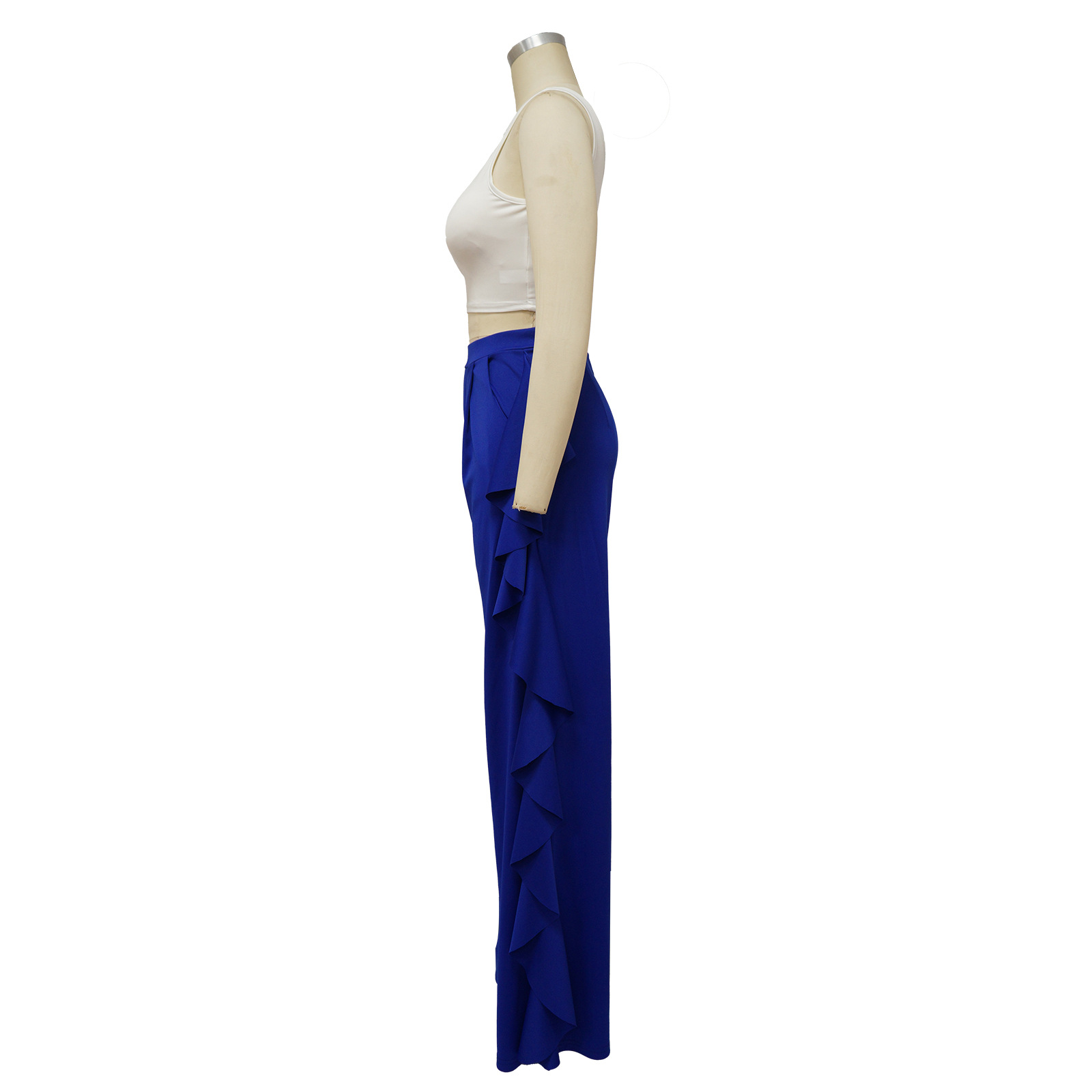 Women's Ruffled High-Waisted Wide Leg Pants Casual Formal High Waist Trousers For Spring Autumn Summer Regular Fit Polyester_ecoleips.com