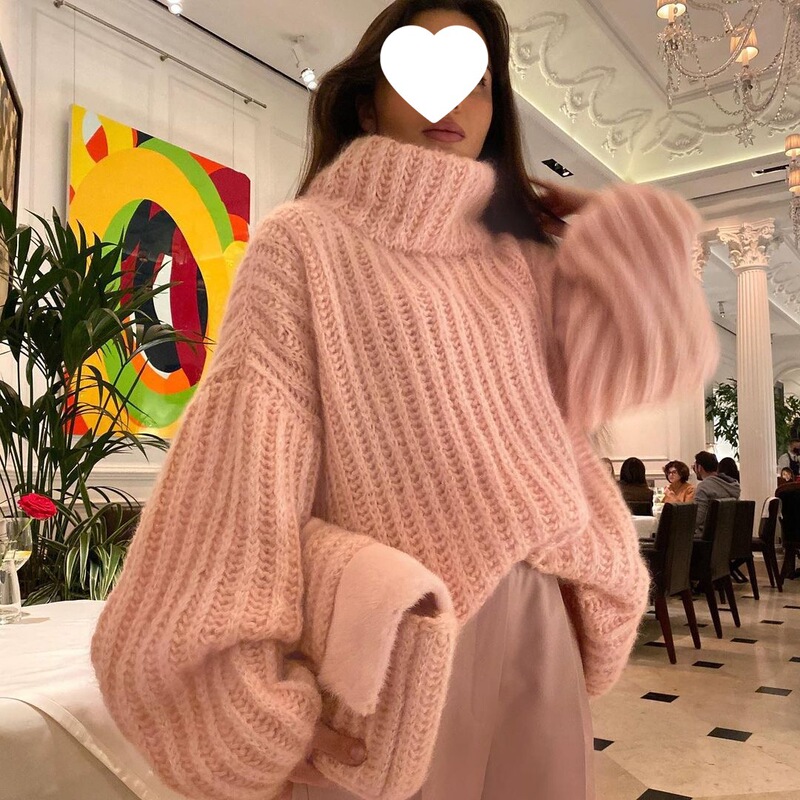 Popular 2022 Winter Clothing New European and American Export Knitwears Amazon Knitwears Pullover Women's Fluffy Long-Sleeved Knitwears