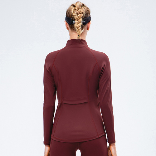 Autumn and winter velvet nylon yoga wear fitness jacket for women, zipper elastic fitness running sports long sleeves 12614