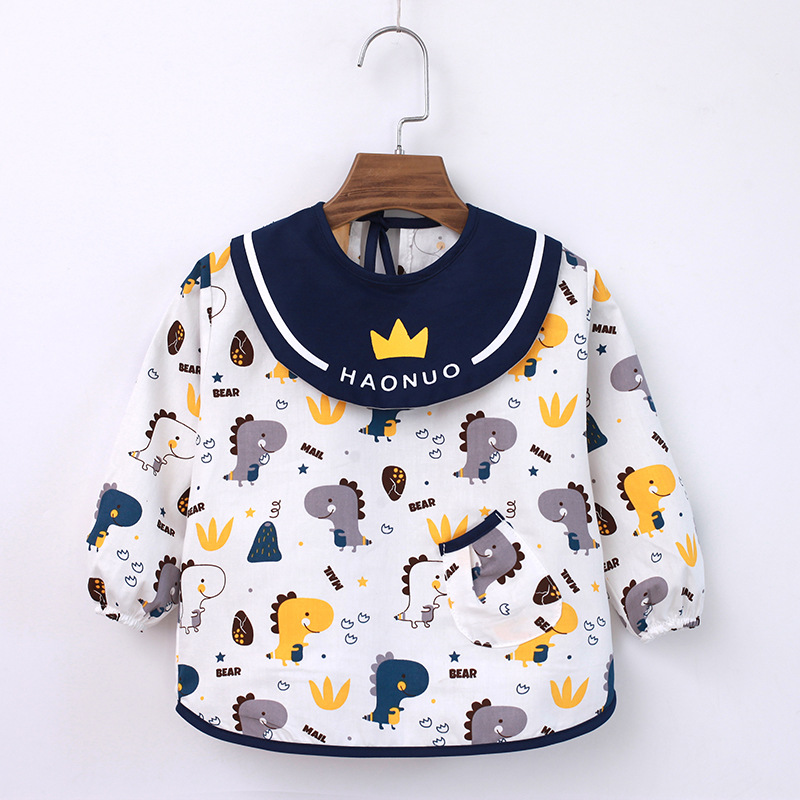 Baby overall spring and autumn pure cotton waterproof thin children's eating coat for boys apron for girls reverse dress baby bib