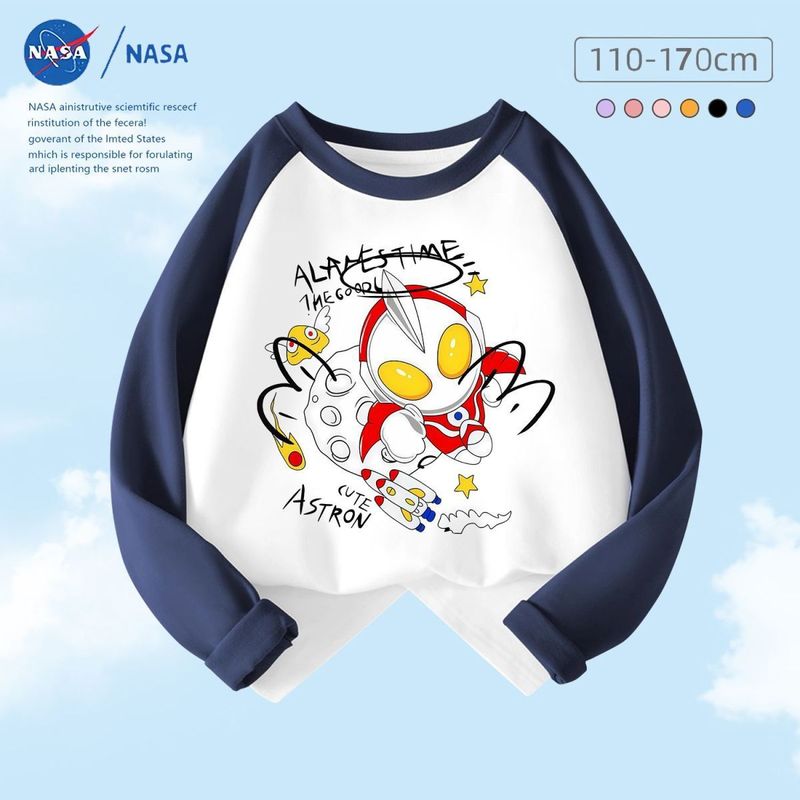 NASA迪迦奥特曼拼接长袖T恤吸汗春秋男款柔软亲肤保暖纯棉上衣潮|undefined