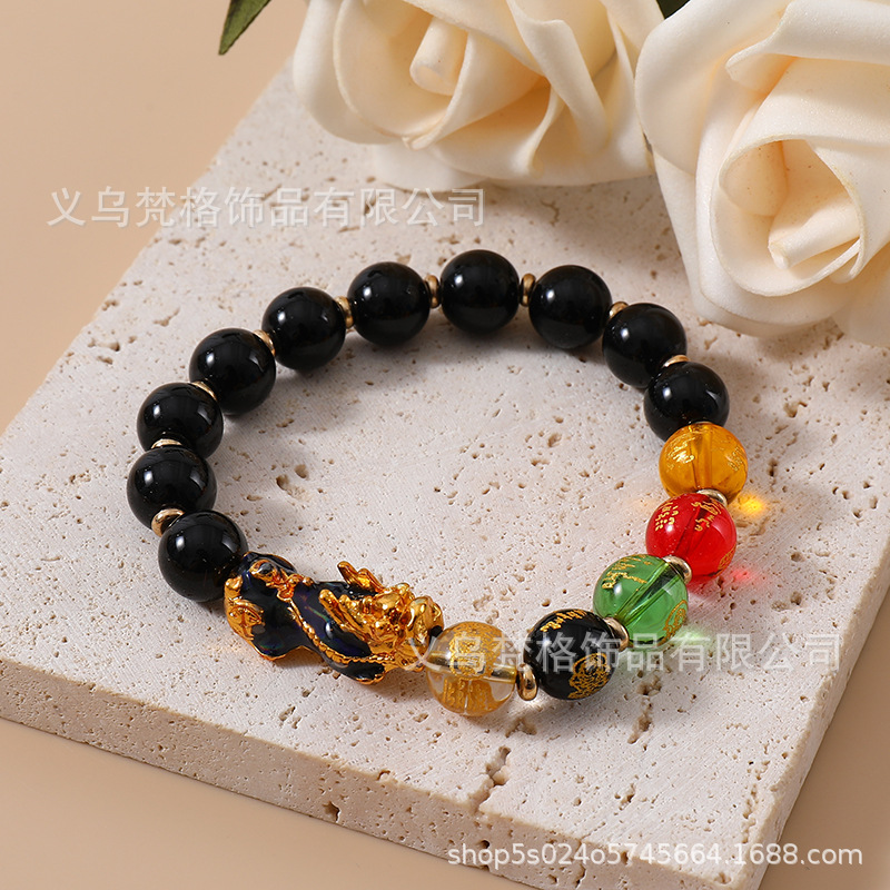 Imitación obsidiana pulsera chapada en oro mantra de seis palabras que preservan el color pulsera de cuentas de oro joyería de la suerte para los hombres