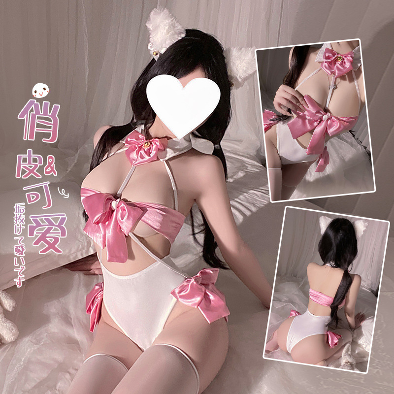 Dormila 섹시 란제리 섹시한 고양이 소녀 양복 가랑이없는 순수한 욕망 점프 슈트 유니폼 유혹 잠옷 qqny