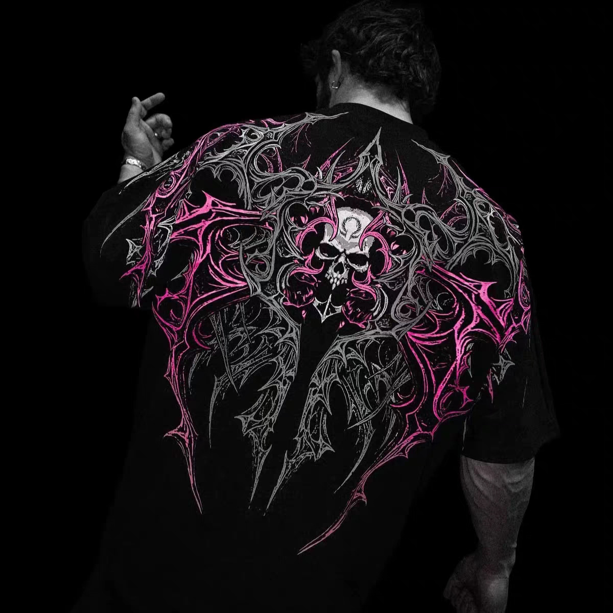 Breathedivinity's New Dark Gothic Dragon Style Loose-fit Plus-size Pure Cotton Men's Short-sleeve T-shirt 008_viptrois.com