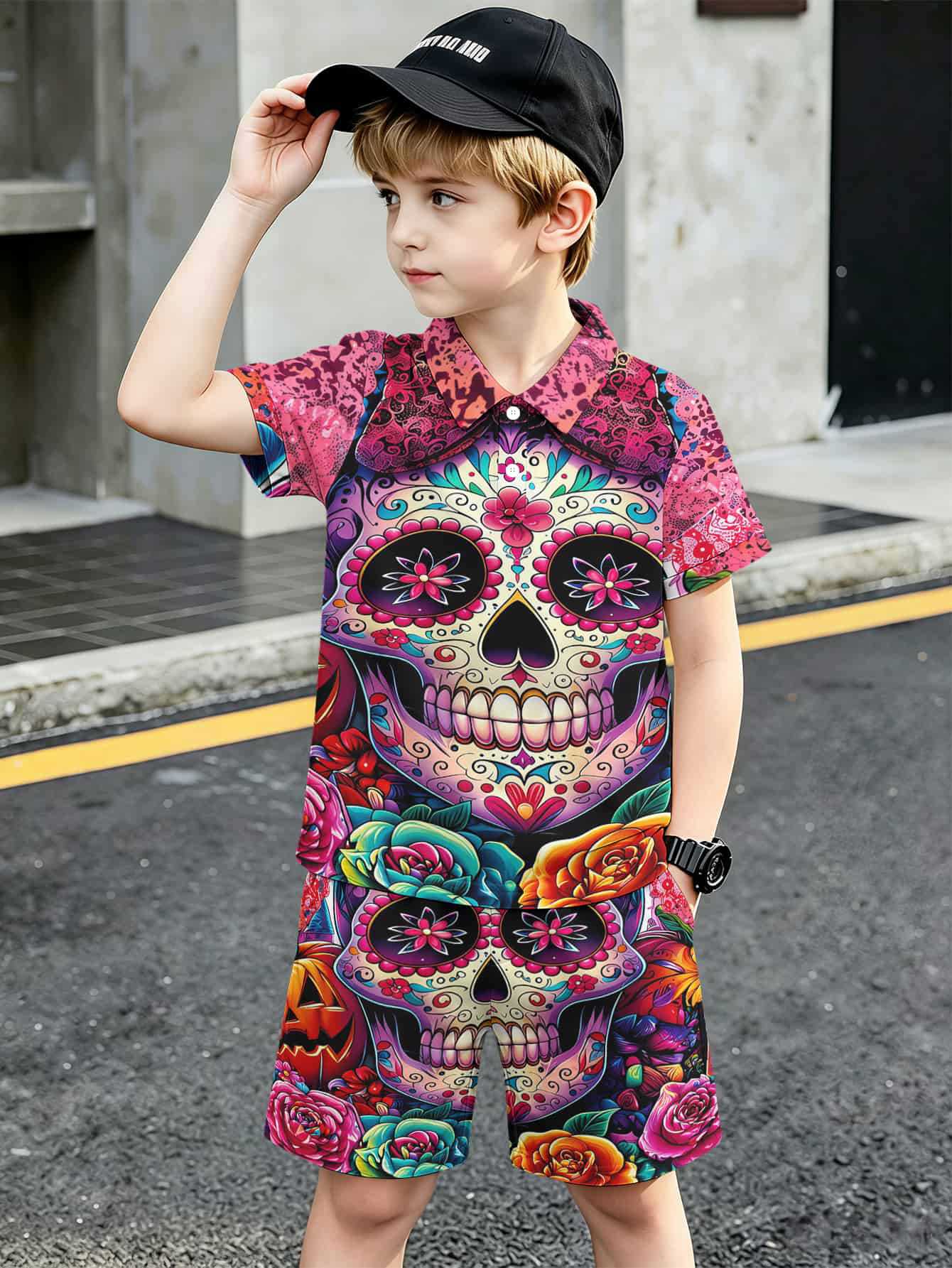 Ensemble polo et short style ethnique pour garçon européen_voghion.com