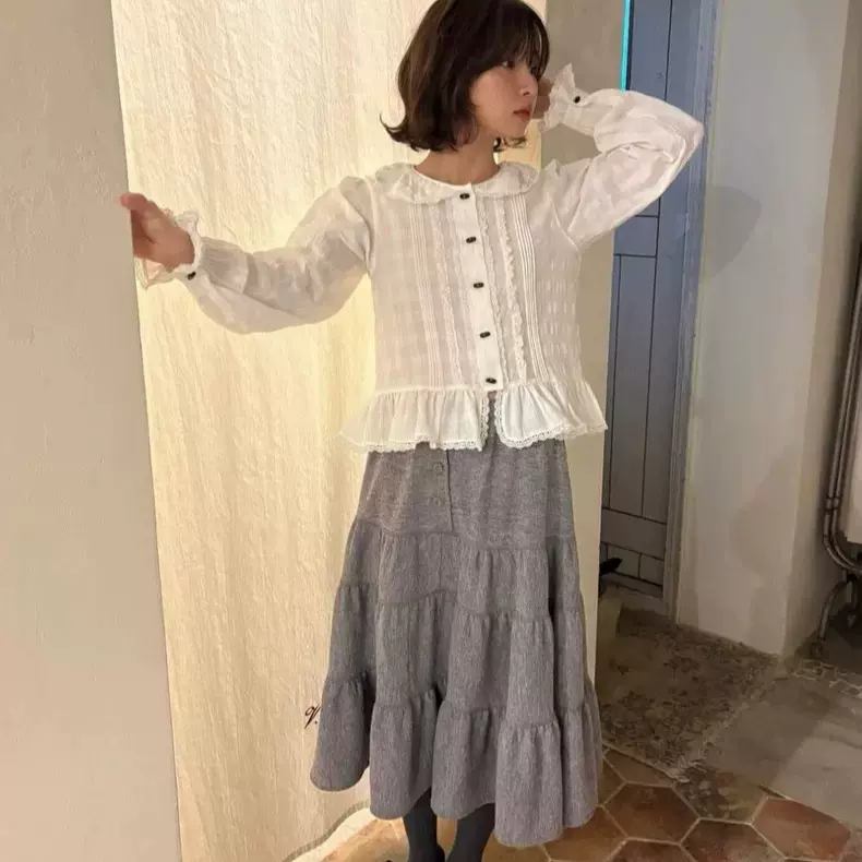 现货2025冬季新韩国东大门vi*plain气质复古高腰显瘦蛋糕裙半身裙