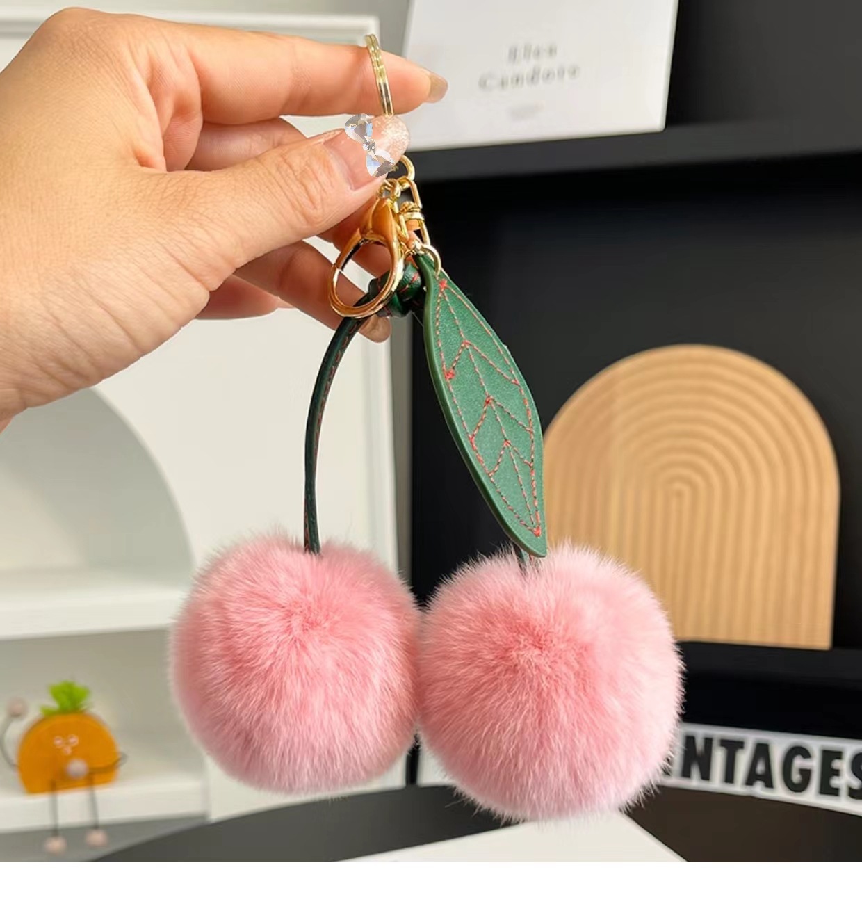 17g Weight Bag Pendant, Keychain Classification 1 Piece Quantity Daily, Street Occasion Real rex rabbit hair Material Cherry Pattern Cute Style 1 Piece Cute Cherry Real Rex Rabbit Hair Bag Pendant Keychain 6