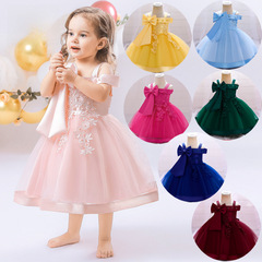 批發女童禮服一字肩連衣裙蓬蓬公主裙派對表演禮服亞馬遜歐美新款