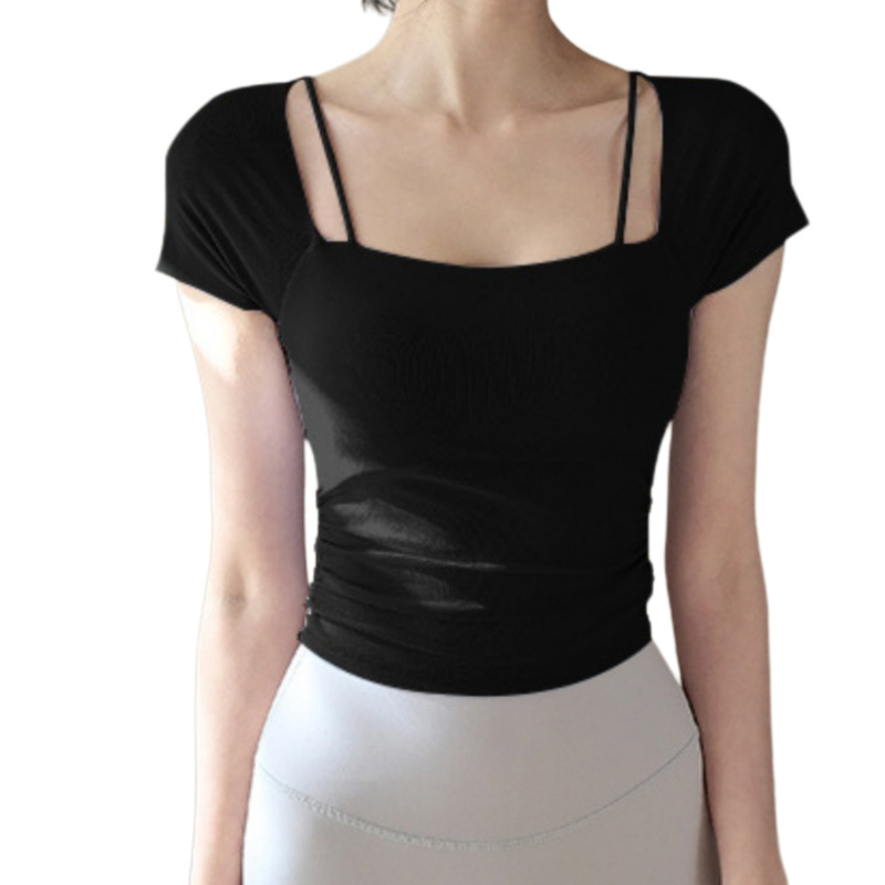 Top de yoga con almohadilla para el pecho, top deportivo de una taza de hilo de malla de aire de hadas femenino, delgado y temperamento, ejercicio de entrenamiento de Pilates