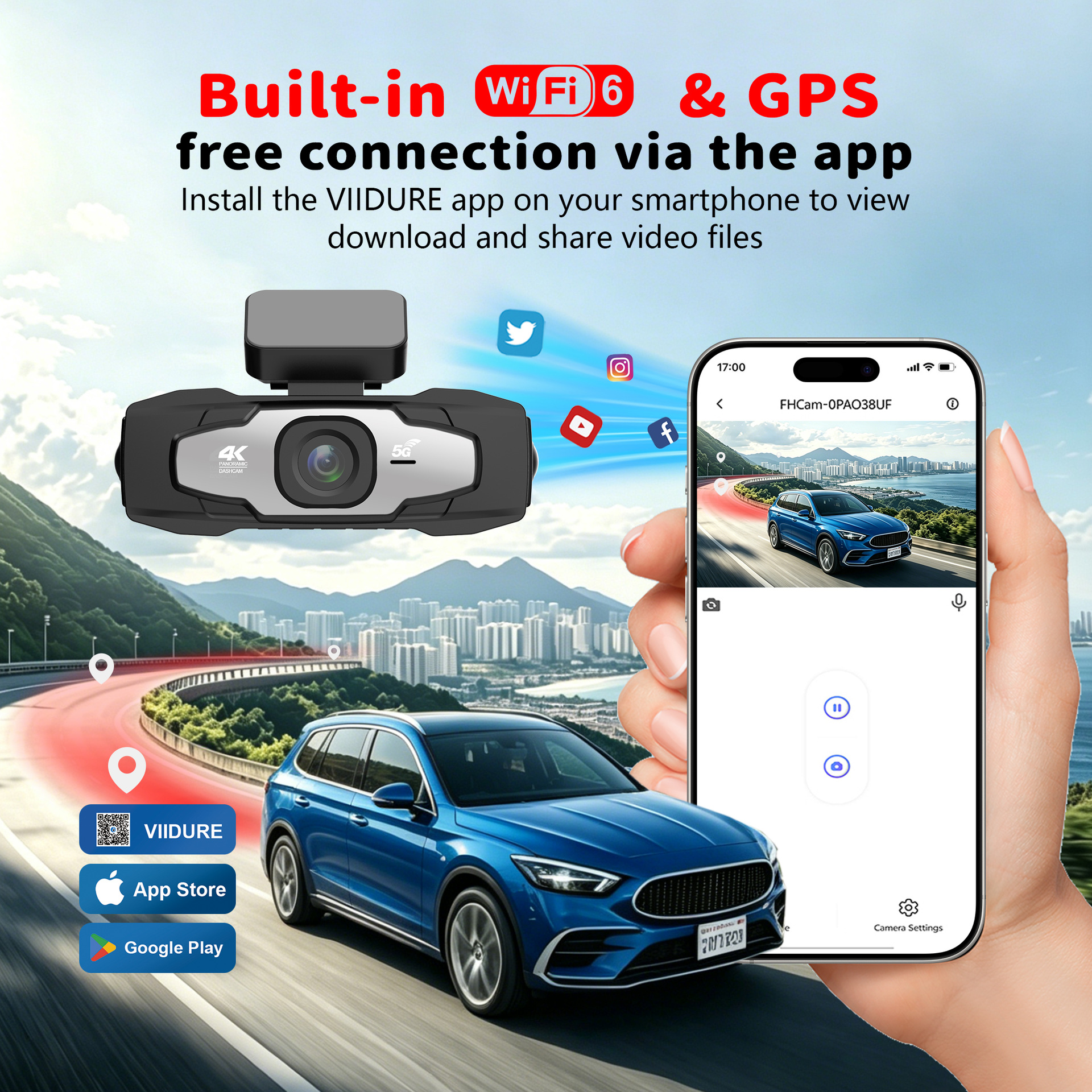 Cross-border F323 Four-Lens Dash Cam 4K HD WiFi6 GPS Car Recorder Multi-Language