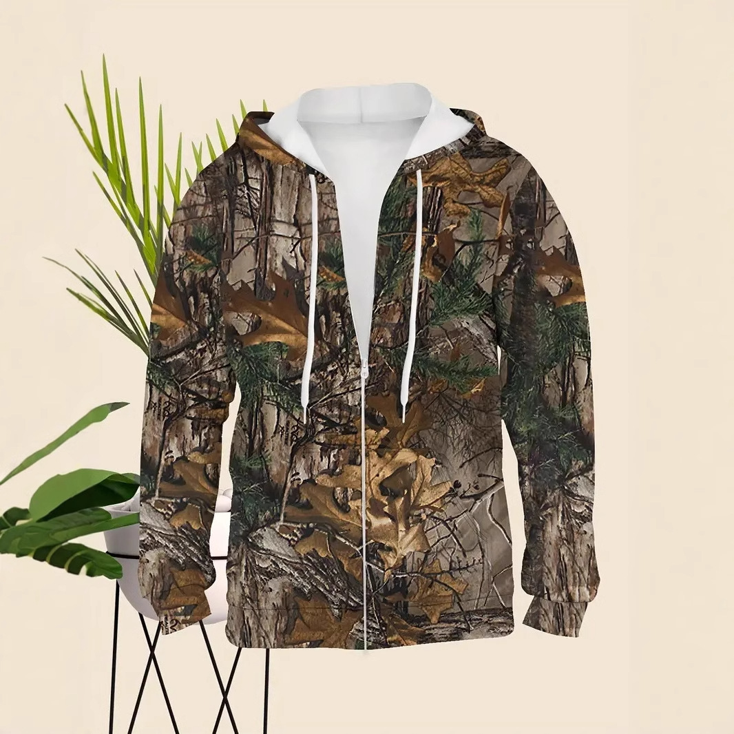 Abrigo de otoño para hombre camuflaje estampado 3D cardigan con cremallera suéter con capucha fábrica al por mayor MF08