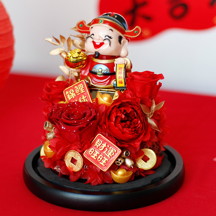 Las personas ricas gastan dinero en el domo de cristal del Dios de la Riqueza, flores de rosa al por mayor como regalo para niñas en el 520, bola de cristal de flores eternas, flores hechas a mano.