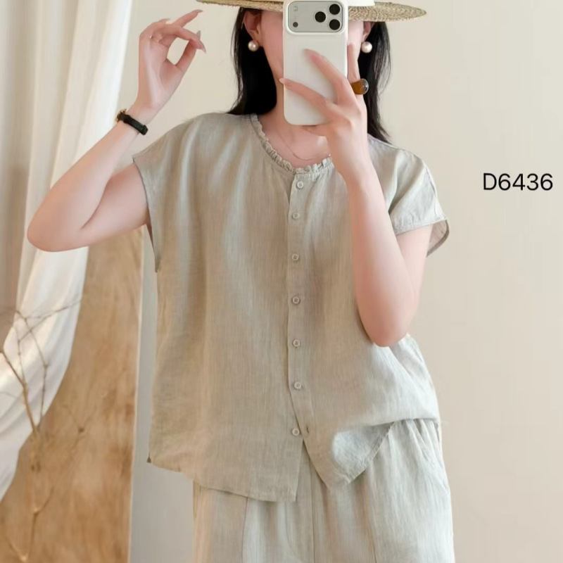 Solid Color Linen Flutter Sleeve Shirt 2026 Vintage Artistic Lace Collar Slimming Versatile Loose Cardigan Top for Women Solid Color Linen Flutter Sleeve Shirt 2026 Vintage Artistic Lace Collar Slimming Versatile Loose Cardigan Top for Women