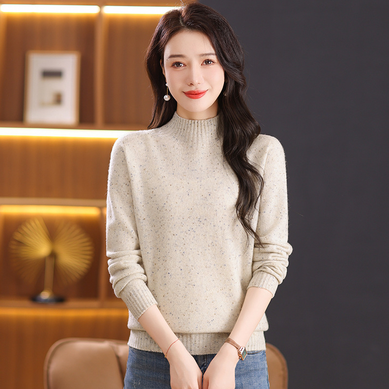 Brand Women's Half-high Collar Cashmere Sweater 2024 New Fashion Liner Knitted Top All-match Cashmere Base Shirt Women