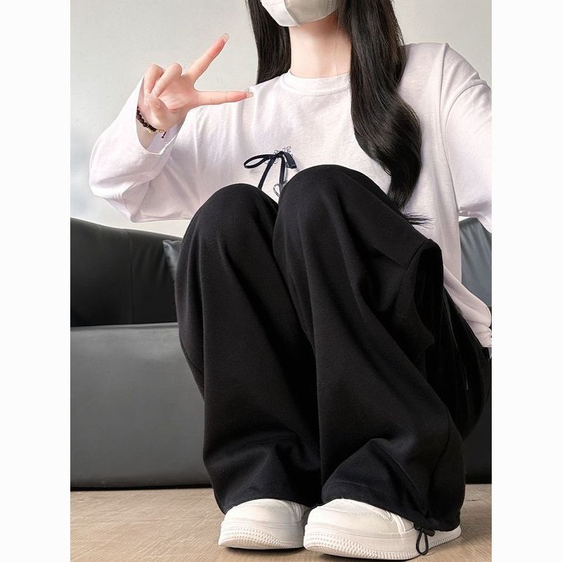 白灰色运动裤女春秋款2025新款伞兵卫裤工装裤直筒宽松显瘦阔腿裤|undefined