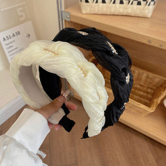 新款法式麻花寬邊發箍高級感簡約褶皺頭箍小香風百搭高顱頂發卡女