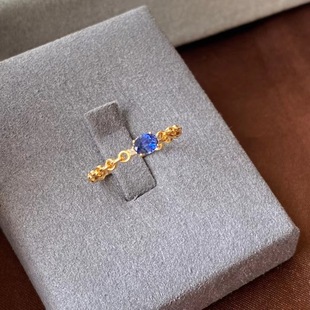 Fubei Diamond Jewelry [18K Gold Inlaid with Natural Sapphire Ring] Crystal Clean, Simple and Fashionable Ring Mouth 15