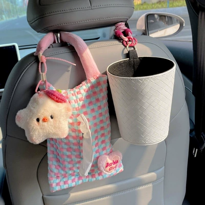 Car tissue box and trash can combo, cute star pig design, storage hanging bag, car seat back decoration, tissue holder for women (Car tissue box/set) - beret-star-pigtissue-bag-1-solid-color-trash-bin