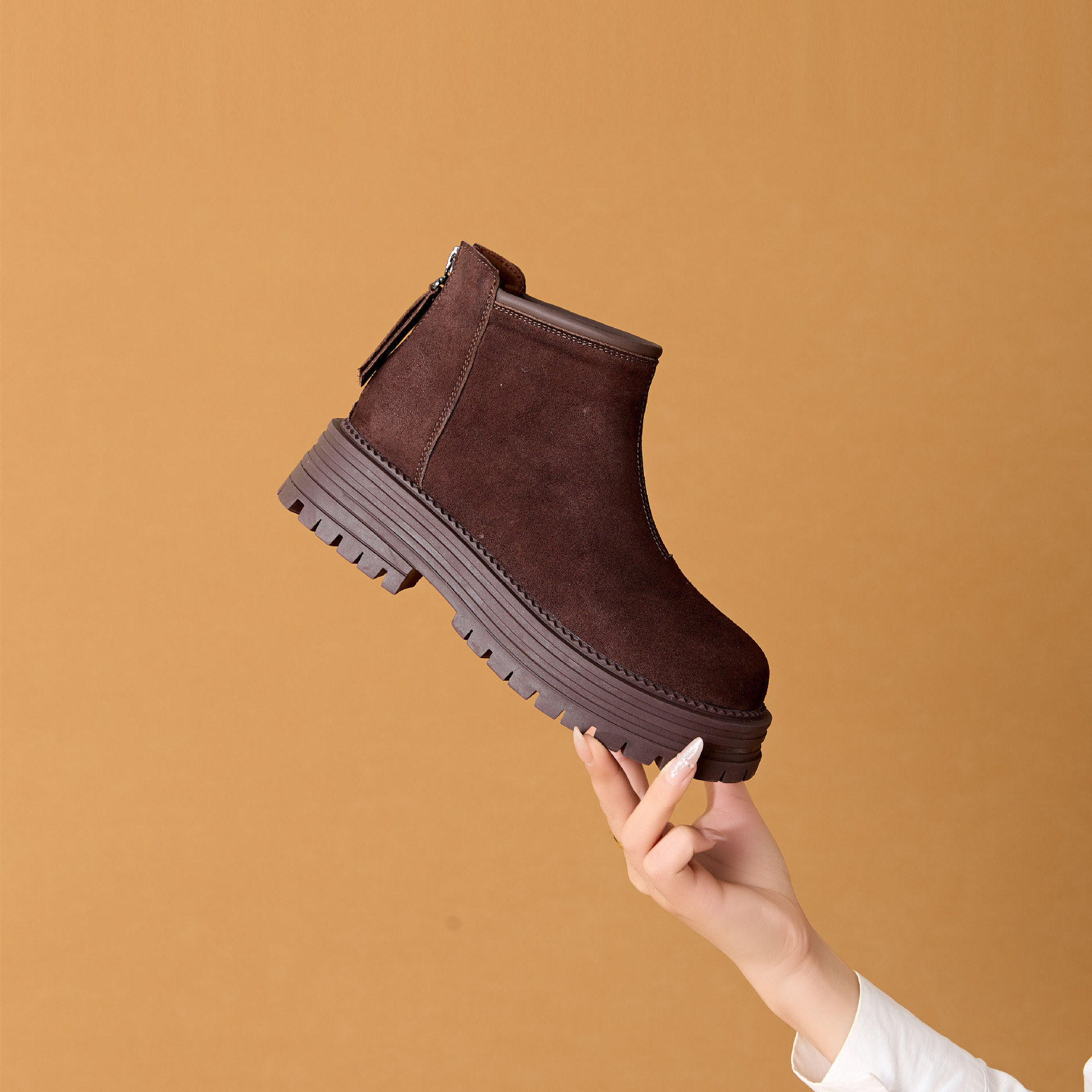 Women's Retro Suede Boots With Warm Fleece Lining And Thick Sole_voghion.com