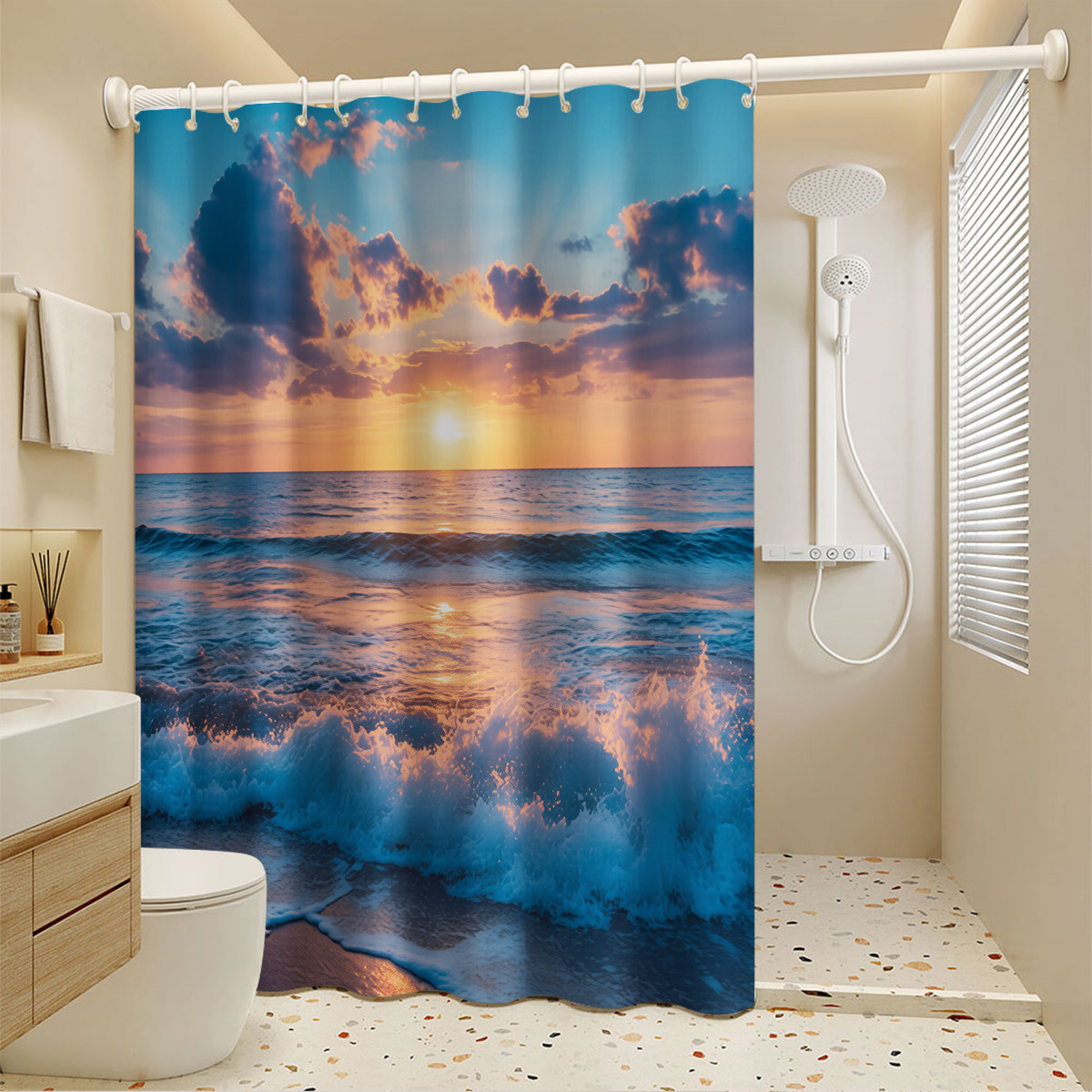 Thickened Polyester Waterproof Shower Curtain, No Need Drilling, Specifically Bathrooms, Can Be Used As Partition_voghion.com