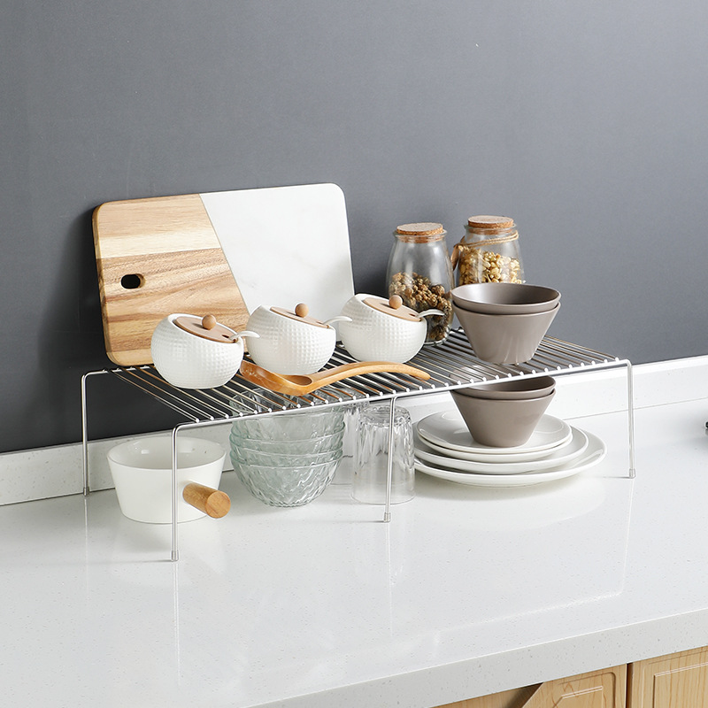 跨境亚马逊专供厨房可伸缩不锈钢收纳架调料瓶落地置物架盘碗台面