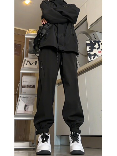 Black Combat Trousers for Men - Autumn Velcro Ankle Sports Pants - American Casual Style Functional Mountaineering Work Trousers