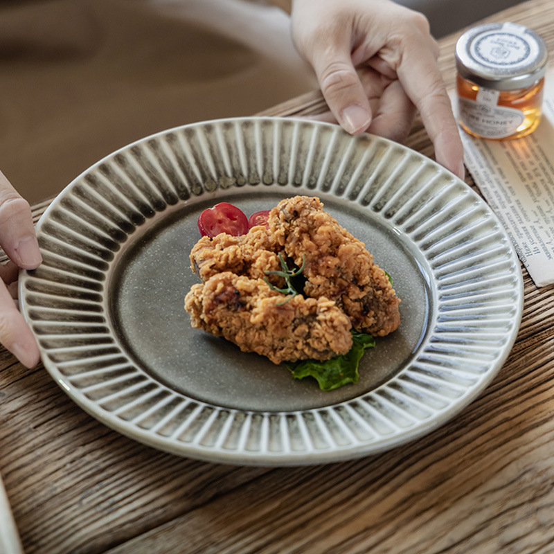 Textura retro en relieve platos redondos platos domésticos platos al por mayor platos de platos japoneses platos de postre platos de comida occidental