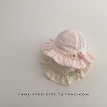 婴儿帽子夏季薄款可爱甜美公主渔夫帽女宝宝遮阳百搭洋气抽绳盆帽