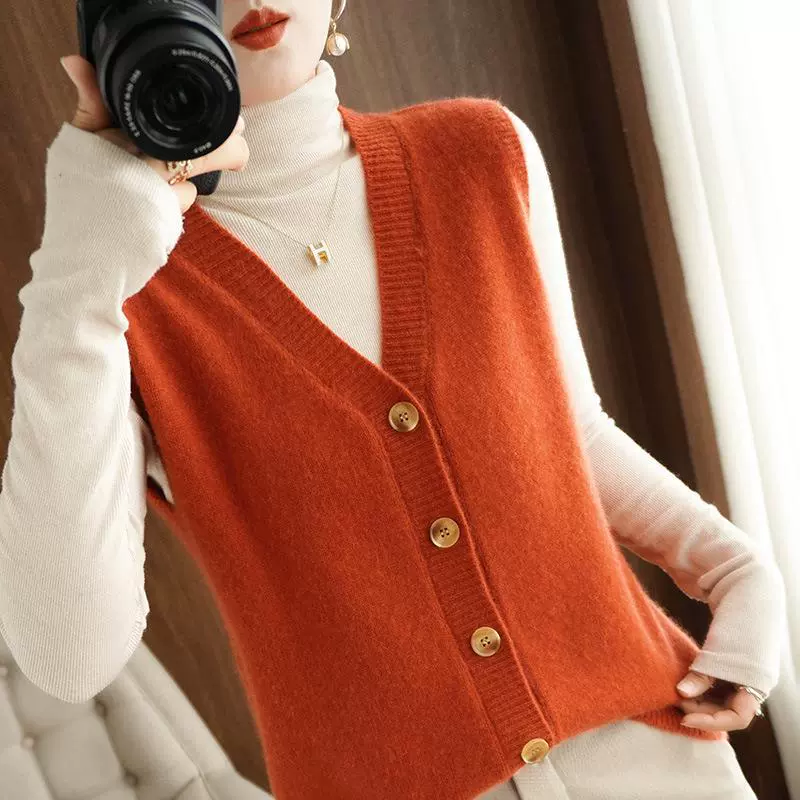 Элегантный женский вязаный кардиган без рукавов с V-образным вырезом, осенняя коллекция 2025 года, прямые поставки