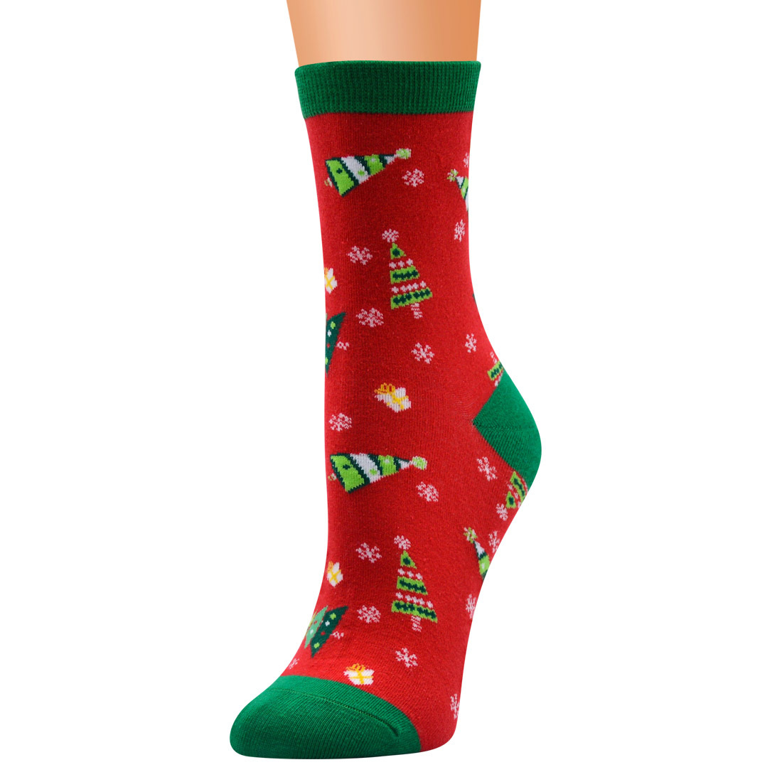 Jacquard Design Fashion Style Women's Fashion Christmas Tree Cotton Jacquard Crew Socks