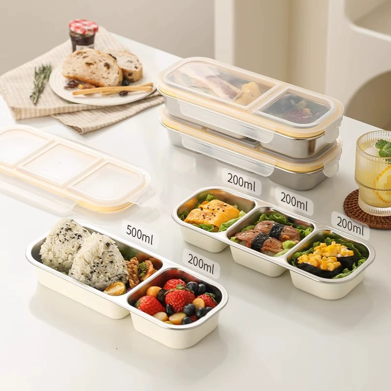 304 stainless steel sushi box lunch box small portion fitness partitioned lunch box fat-reducing quantitative lunch box salad light snack